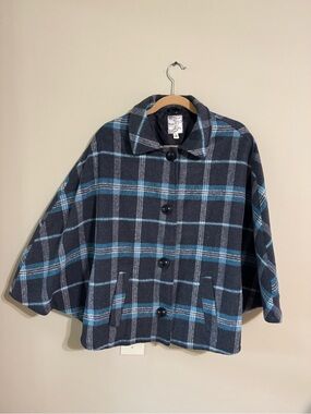 Anthropologie Tulle Wool Blend Cape Plaid Coat Size Medium